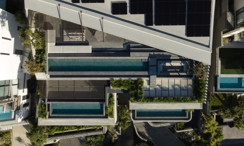 Le Béton, Bantry Bay: aerial view looking down on the concrete terraces and pools